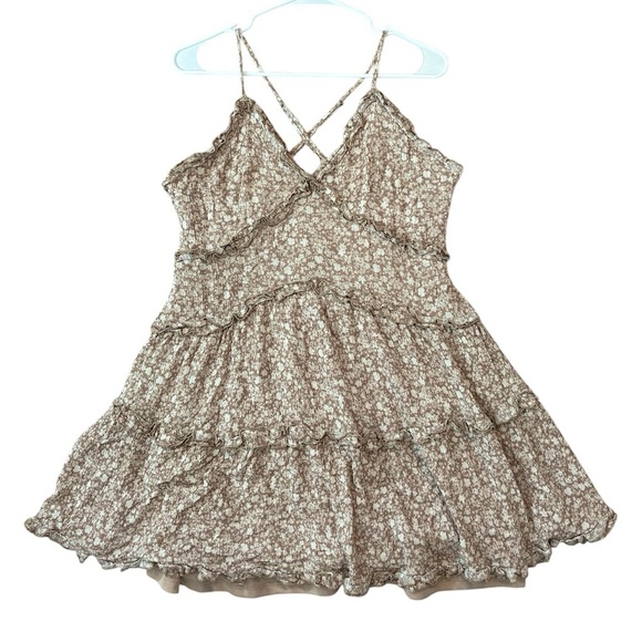 Altar’d State Beige Floral Tiered Ruffle Mini Dress - Picture 1 of 11